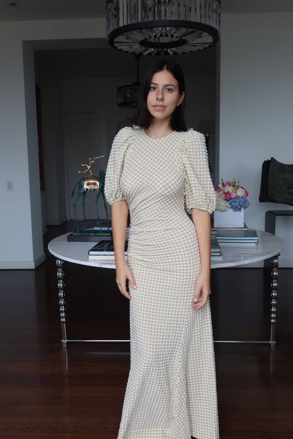 GANNI Gingham Ruched Maxi Dress