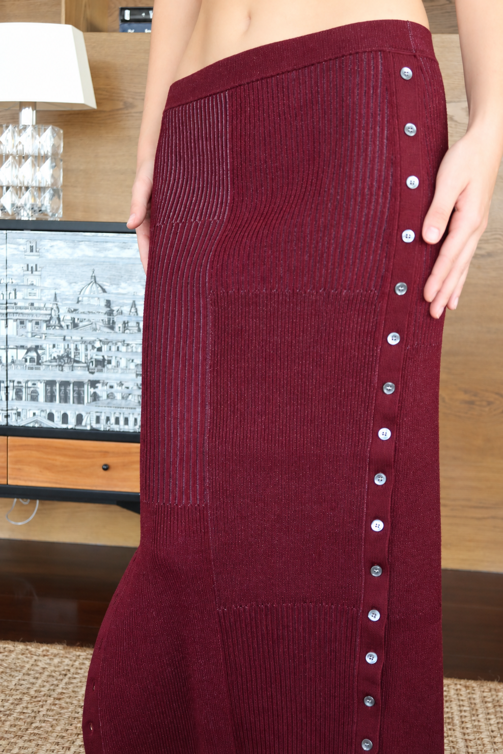 Jonathan Simkhai Burgundy Knit Midi Skirt