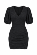 Minivestido Negro con Mangas Abullonadas de Sessùn
