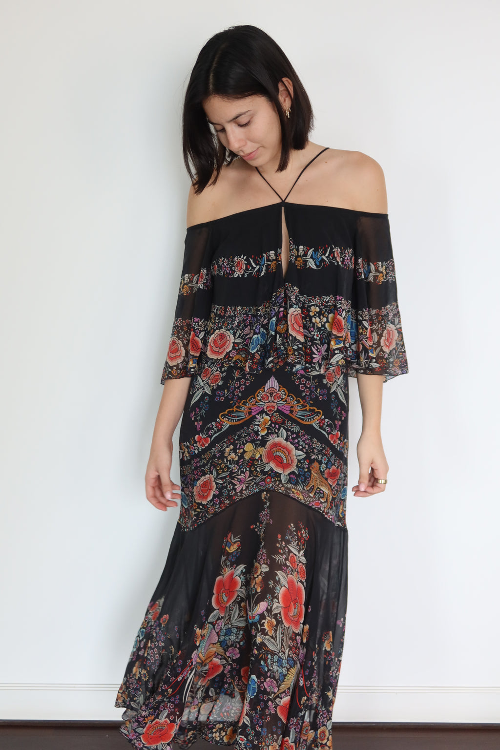 Roberto Cavalli Black Floral Silk Maxi Dress