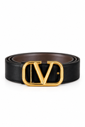 Valentino VLogo Black & Taupe Reversible Leather Belt