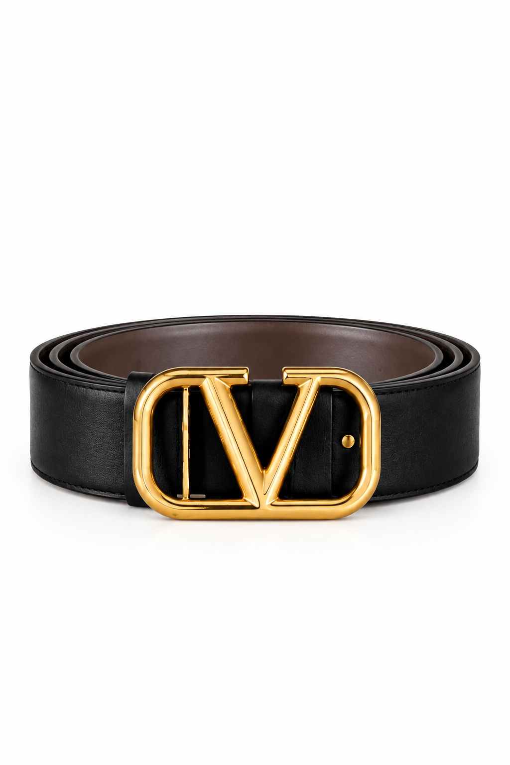Valentino VLogo Black & Taupe Reversible Leather Belt
