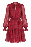 Vestido Mini Rojo Floral con Lazo al Cuello ba&sh