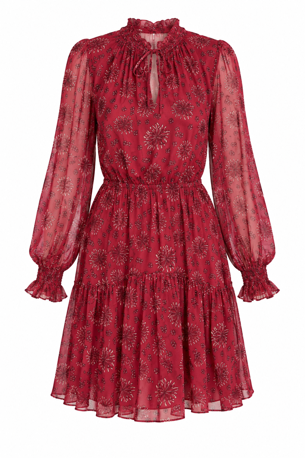 ba&sh Red Floral Tie-Neck Mini Dress