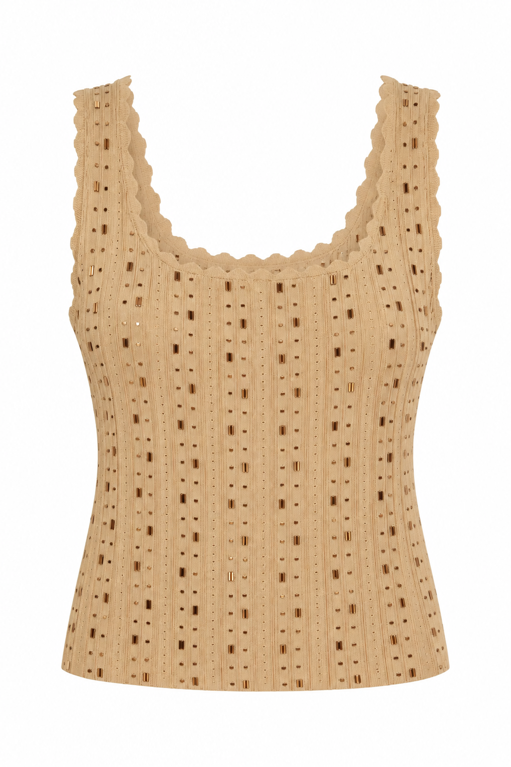 Sandro Beige Embellished Knit Tank Top