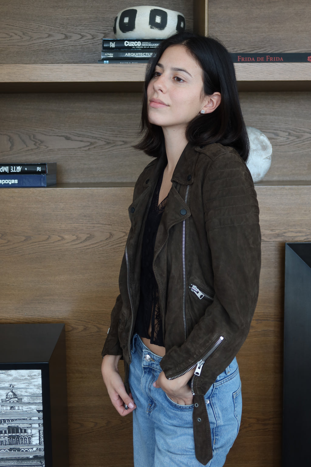 AllSaints Brown Suede Biker Jacket