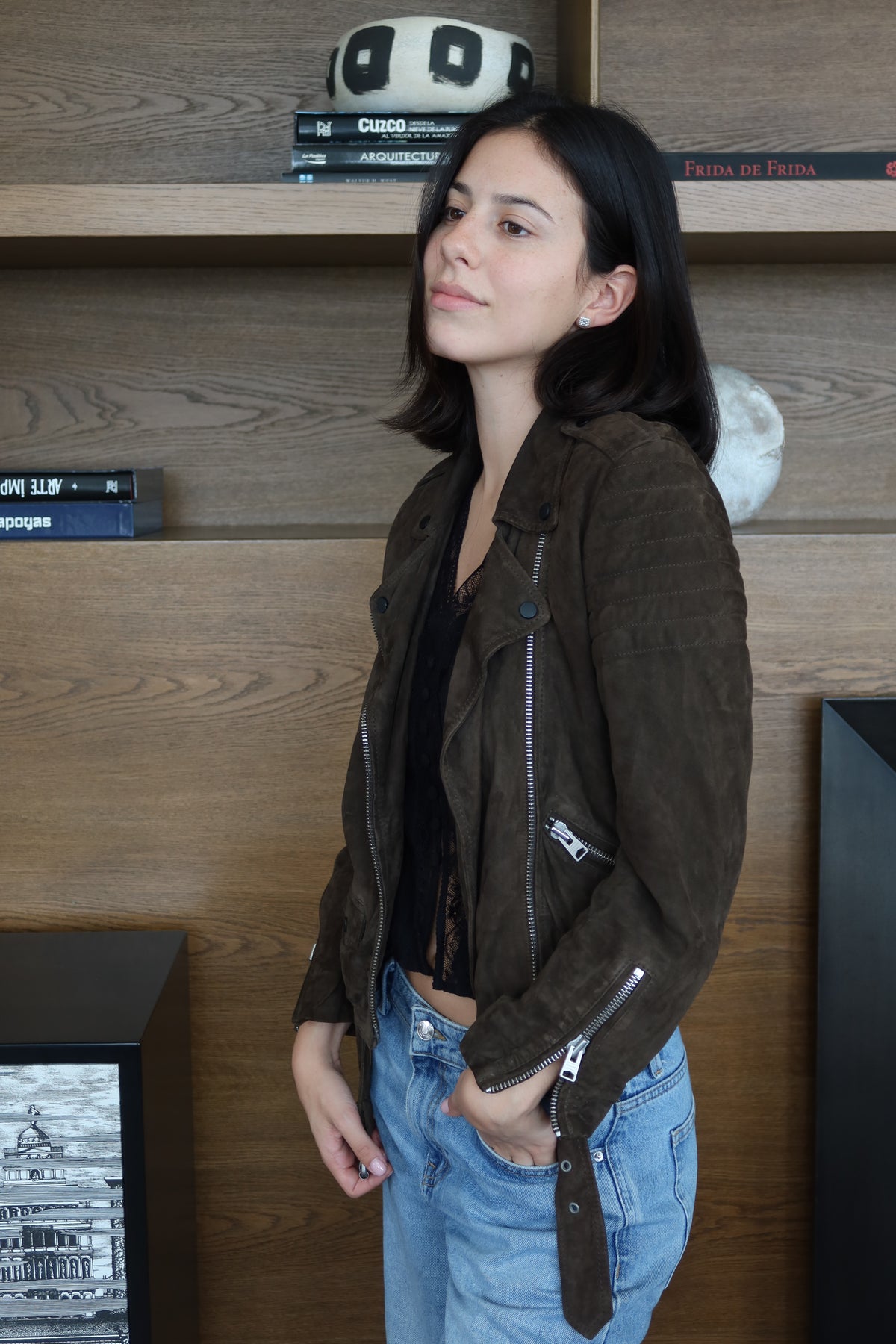AllSaints Brown Suede Biker Jacket