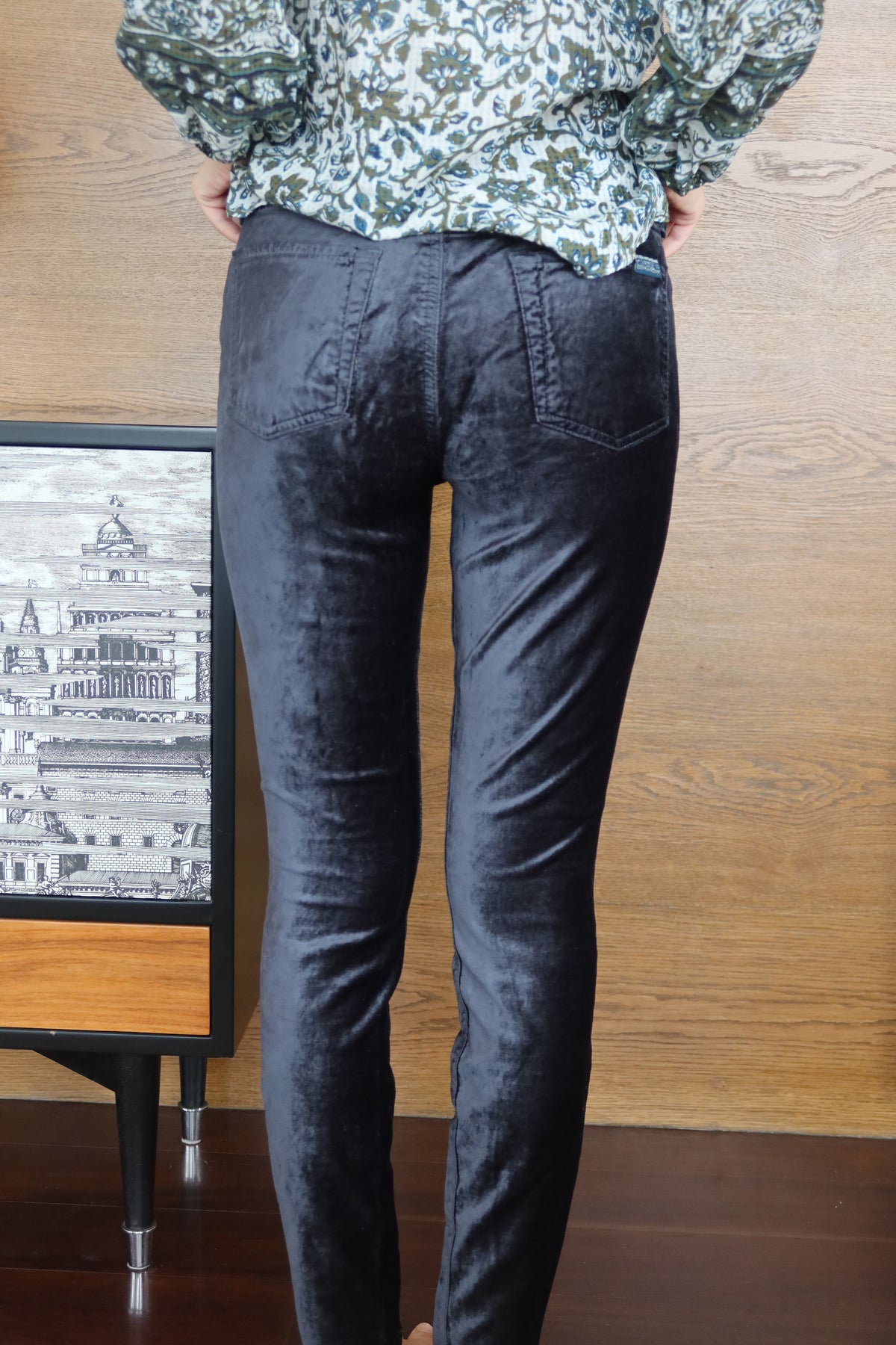 7 For All Mankind Dark Forest Green Velvet Skinny Pants