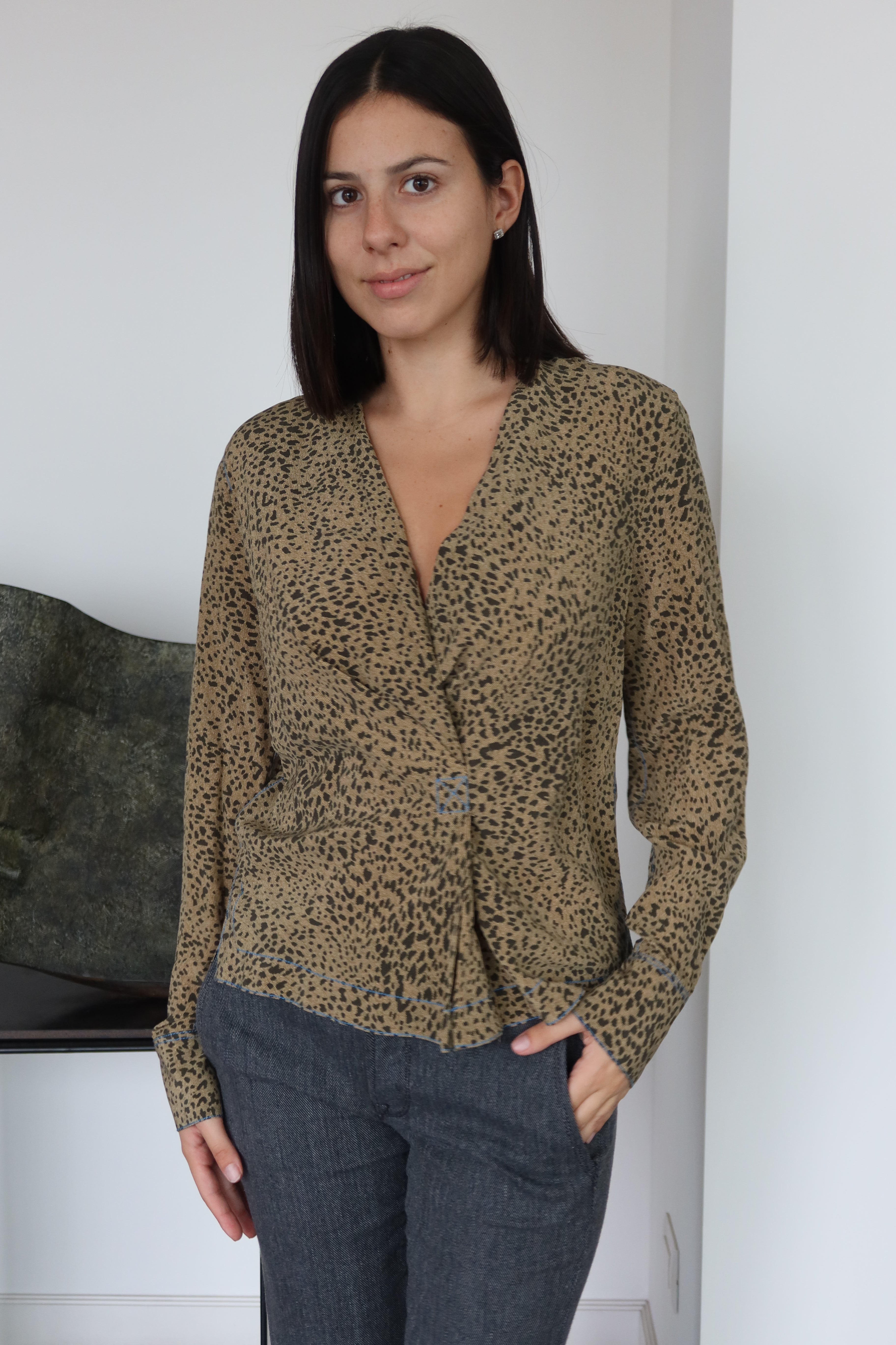 Blusa Animal Print con Escote en V Rag & Bone