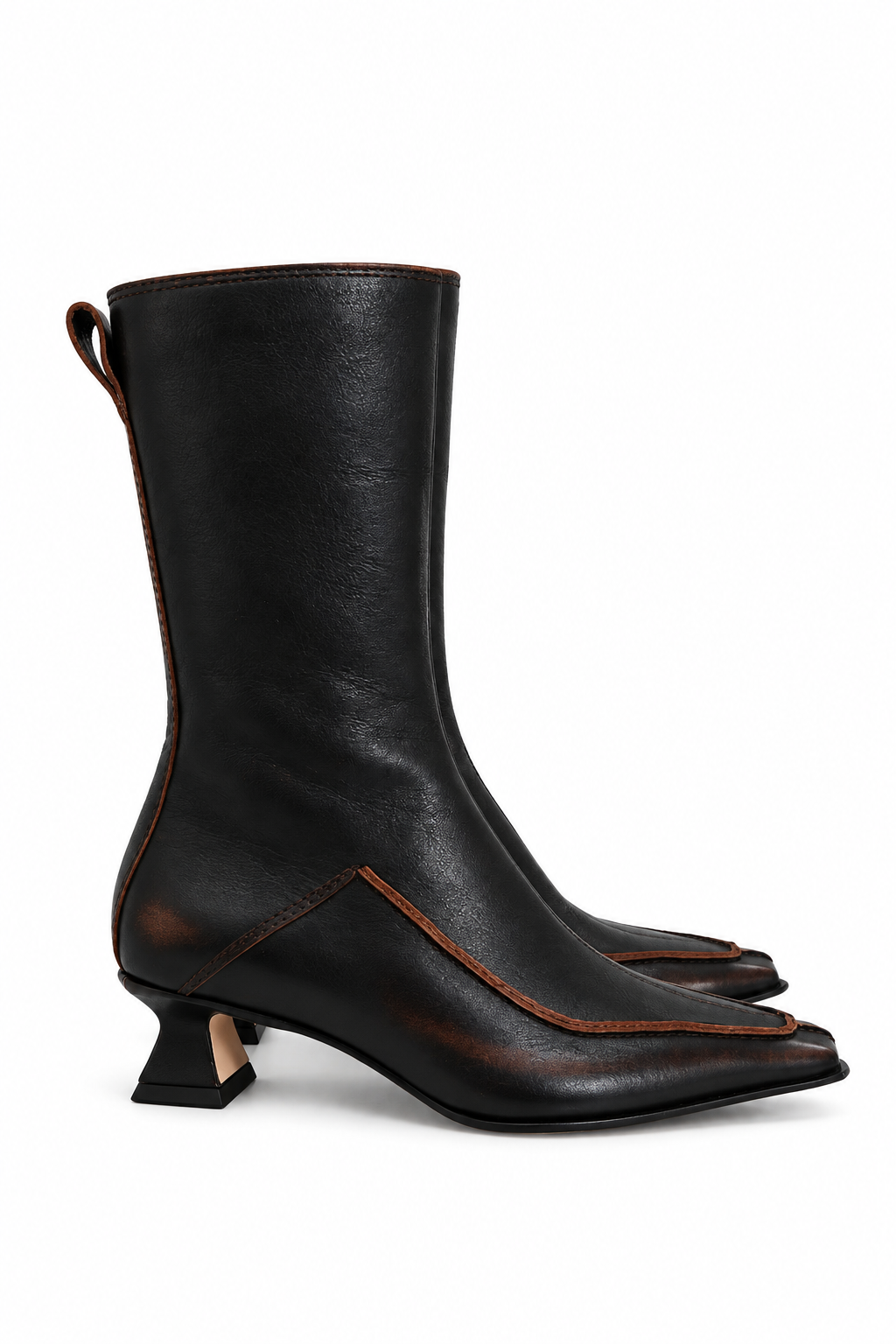 Miista Black Leather Sculptural Heel Ankle Boots