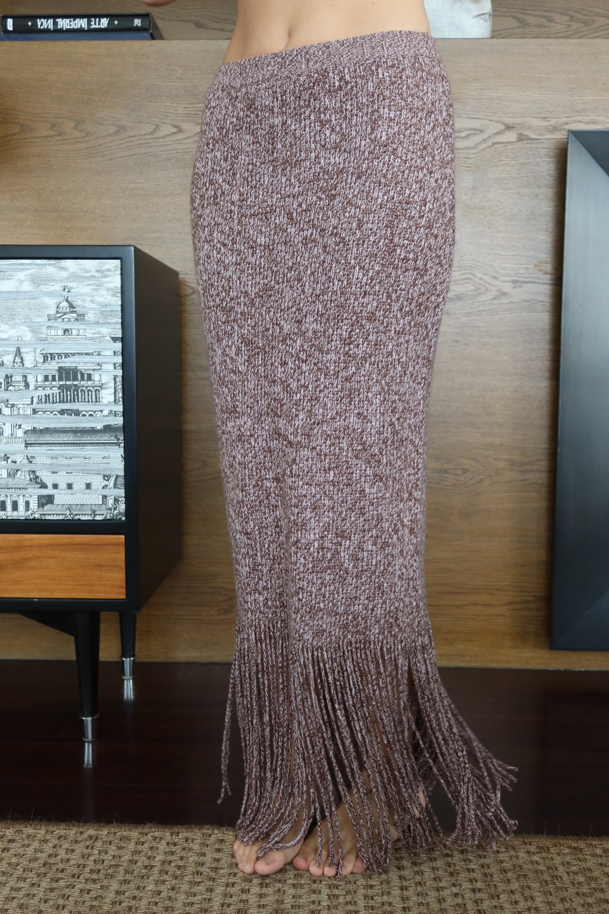Zimmermann Brown Marled Knit Fringe Maxi Skirt