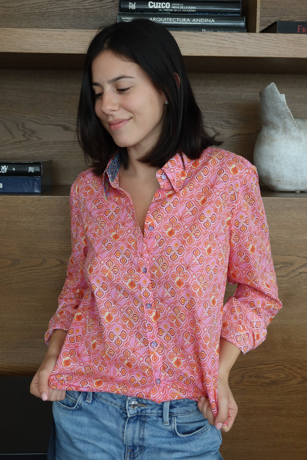 Robert Graham Pink Retro Floral-Print Blouse