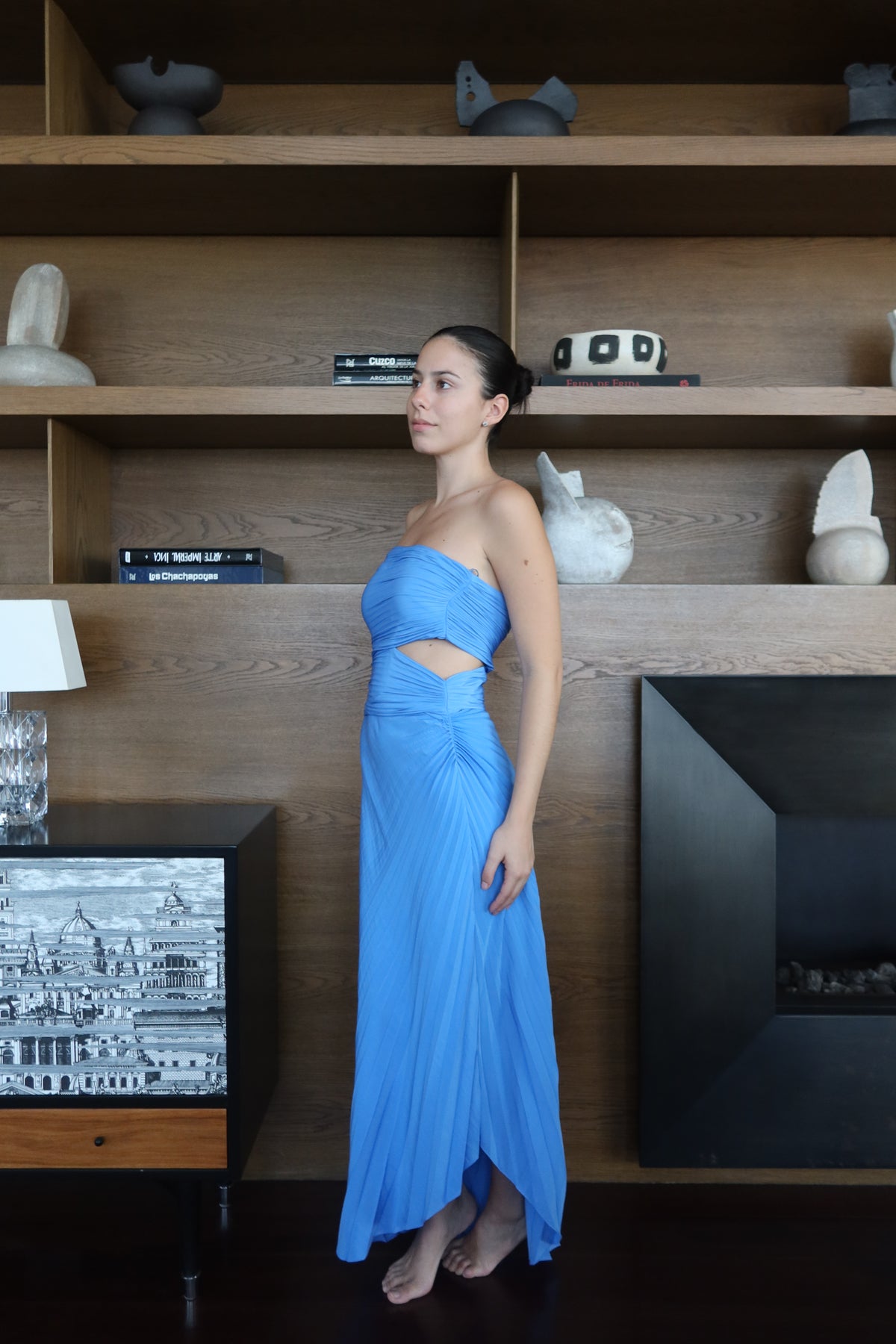 A.L.C. Blue Strapless Cutout Ruched Maxi Dress