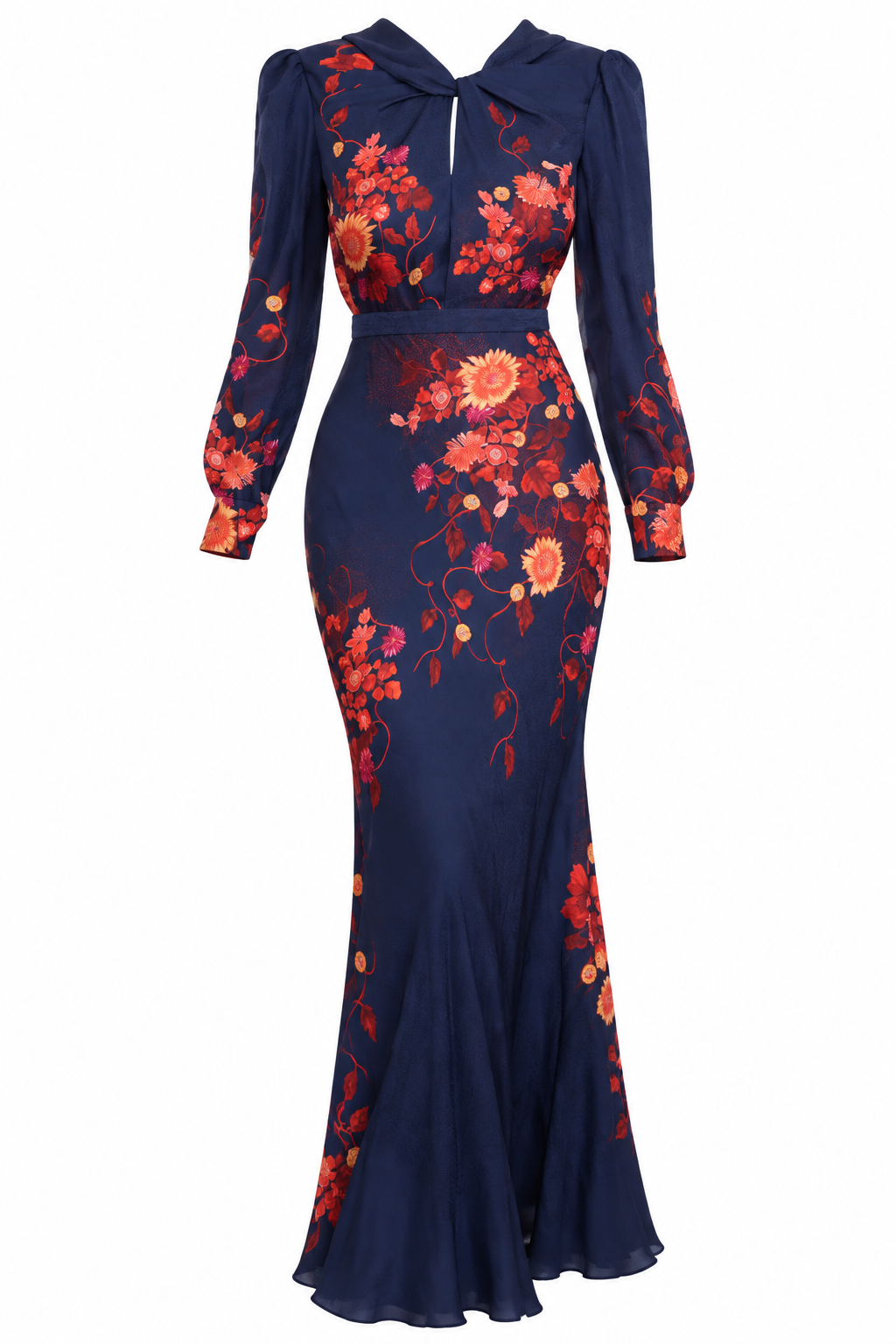 Saloni Navy Floral Print Maxi Dress