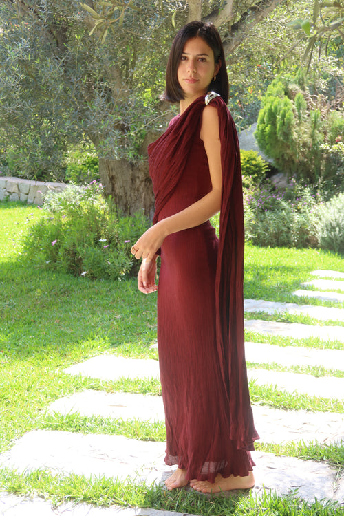 Vestido Largo Drapeado Borgoña de Baobab