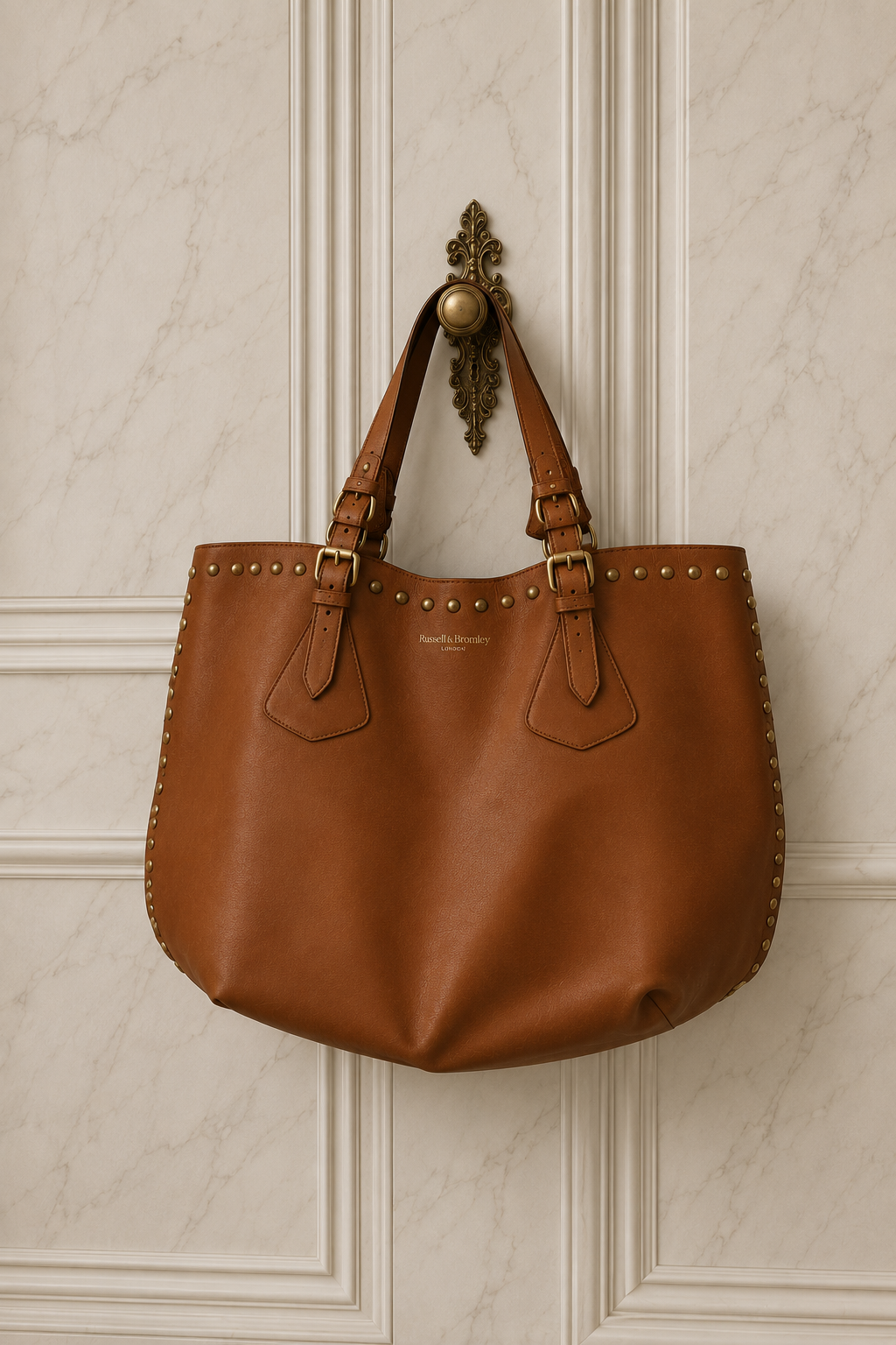 Russell & Bromley Tan Leather Studded Tote Bag