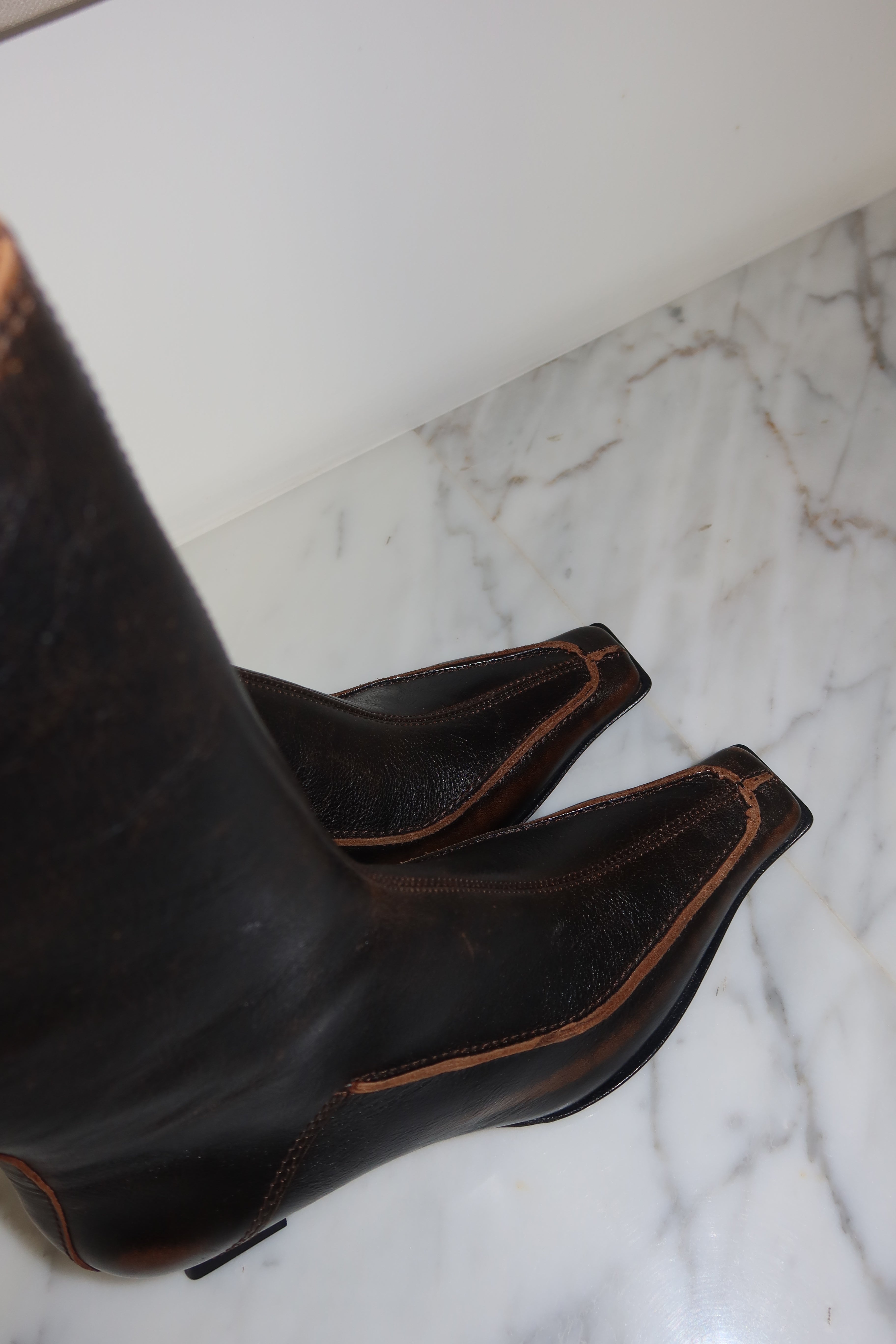 Miista Black Leather Sculptural Heel Ankle Boots