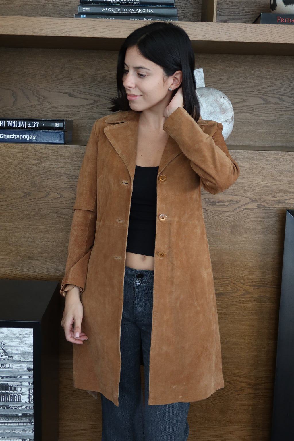 Axen B Camel Suede Long Coat