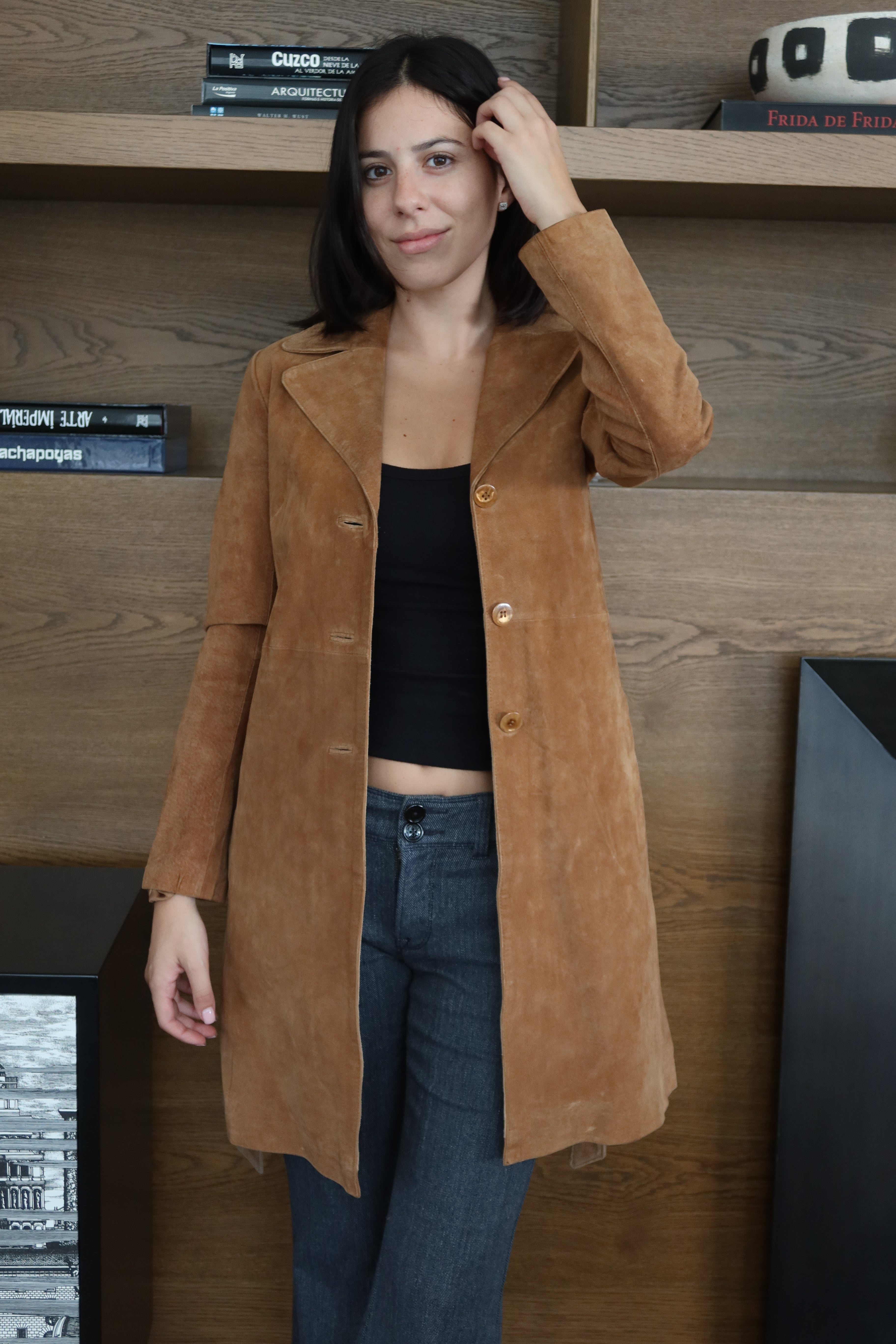 Axen B Camel Suede Long Coat