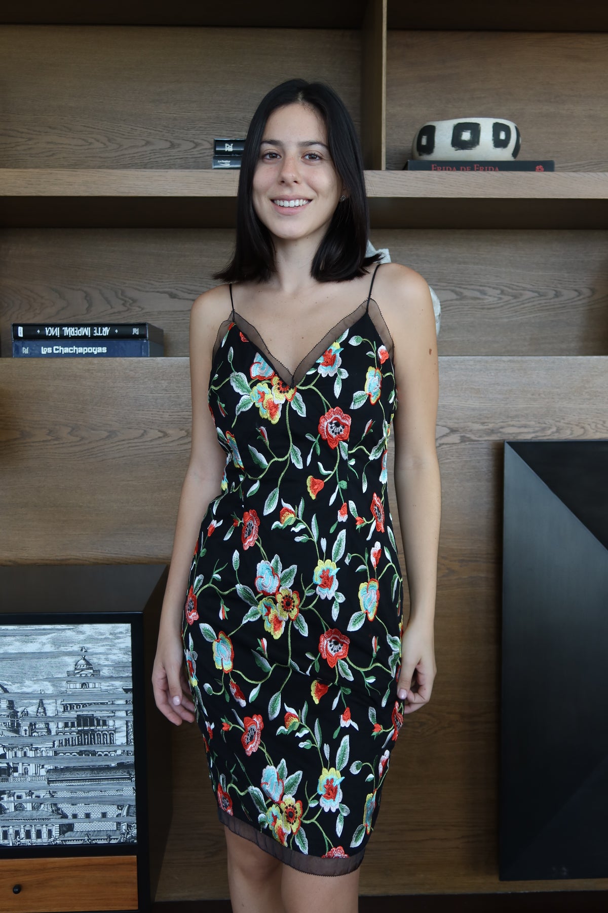 Aidan Mattox Black Floral Embroidered Dress