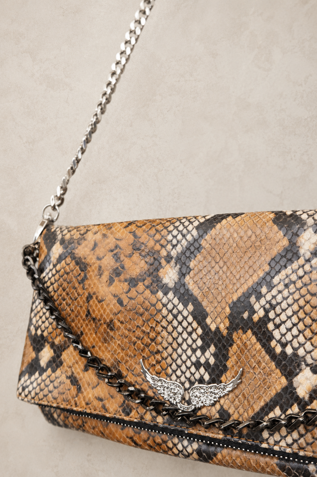 Zadig & Voltaire Brown Snake-Effect Chain Bag
