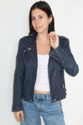 IRO Casaca Biker de Cuero Azul
