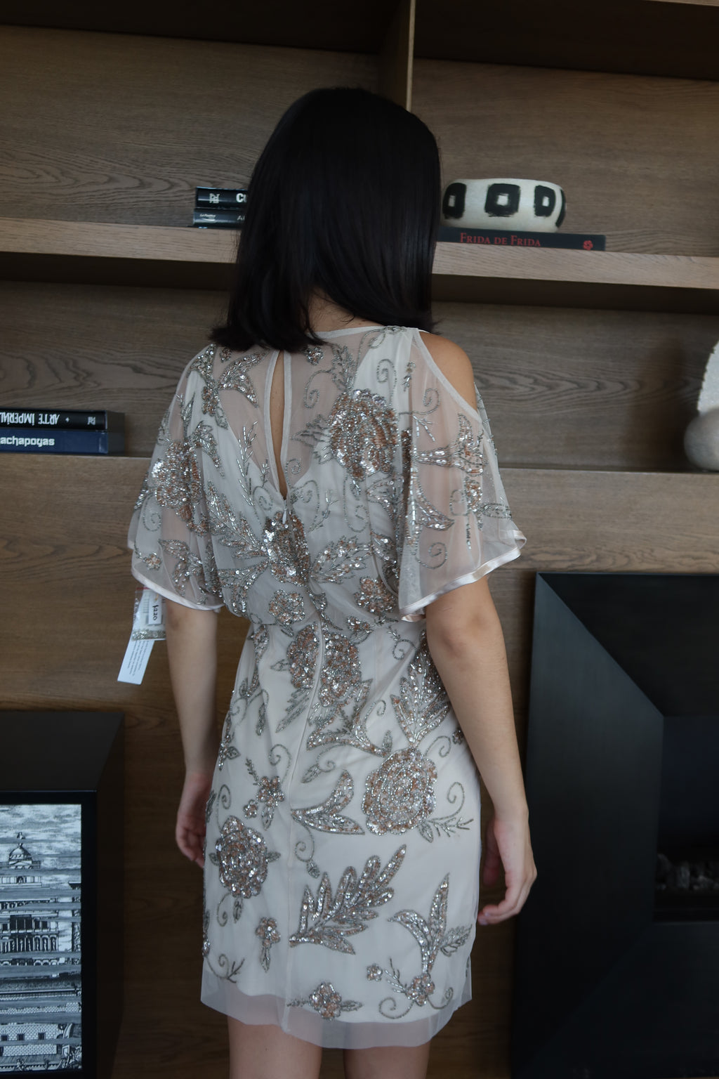 Aidan Mattox Ivory Sequin Embellished Mini Dress