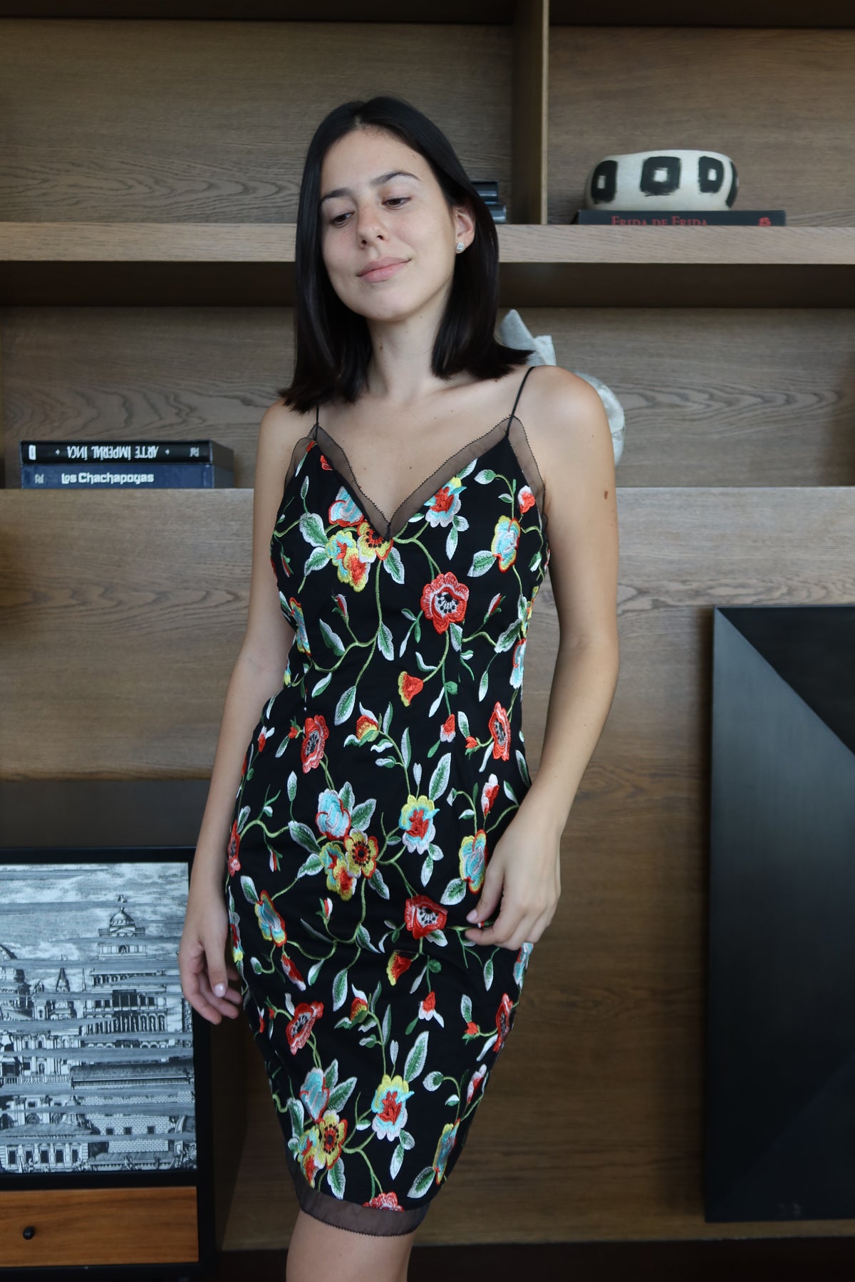 Aidan Mattox Black Floral Embroidered Dress