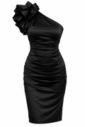 Vestido Negro Asimétrico de Satén Nicole Miller