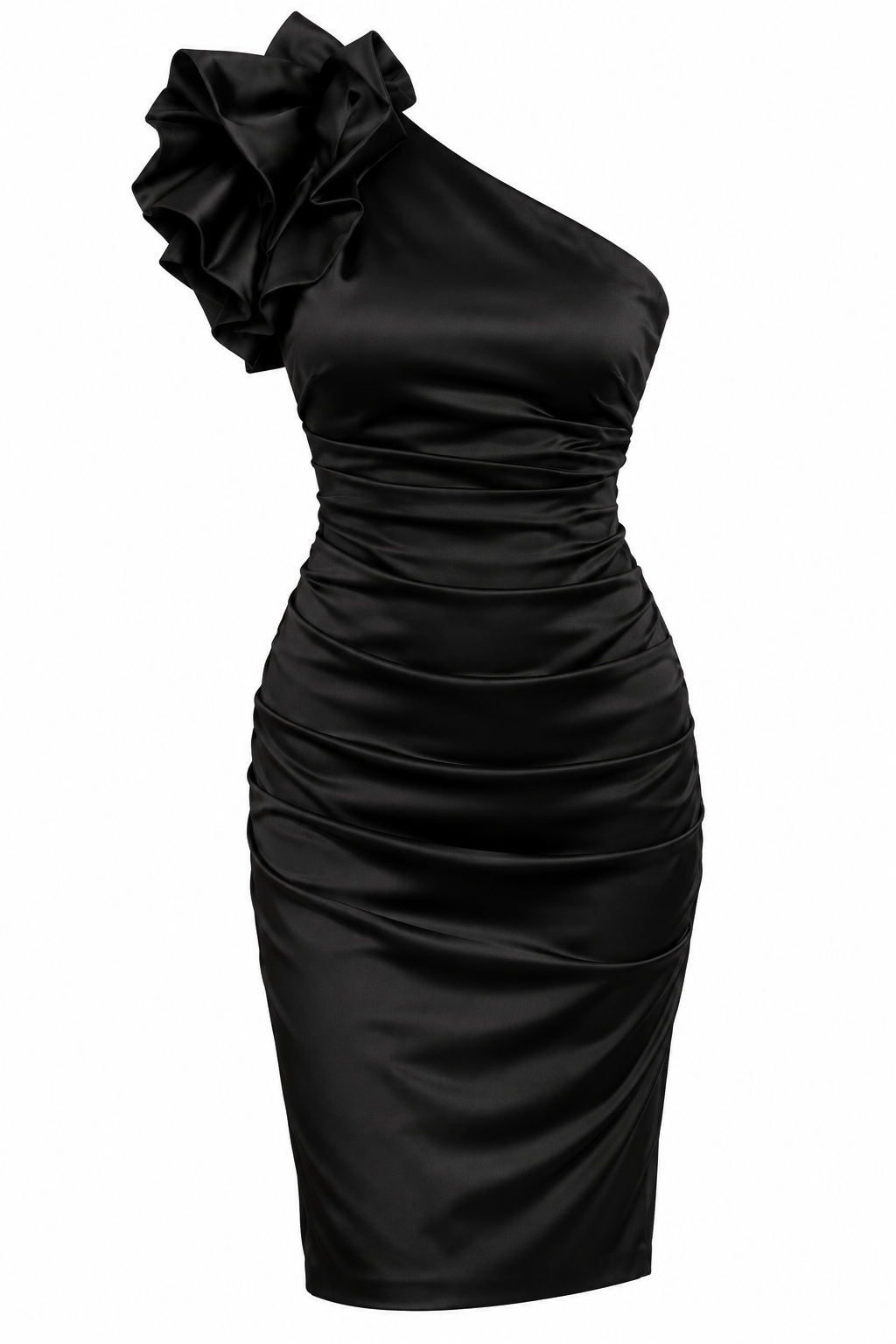 Vestido Negro Asimétrico de Satén Nicole Miller