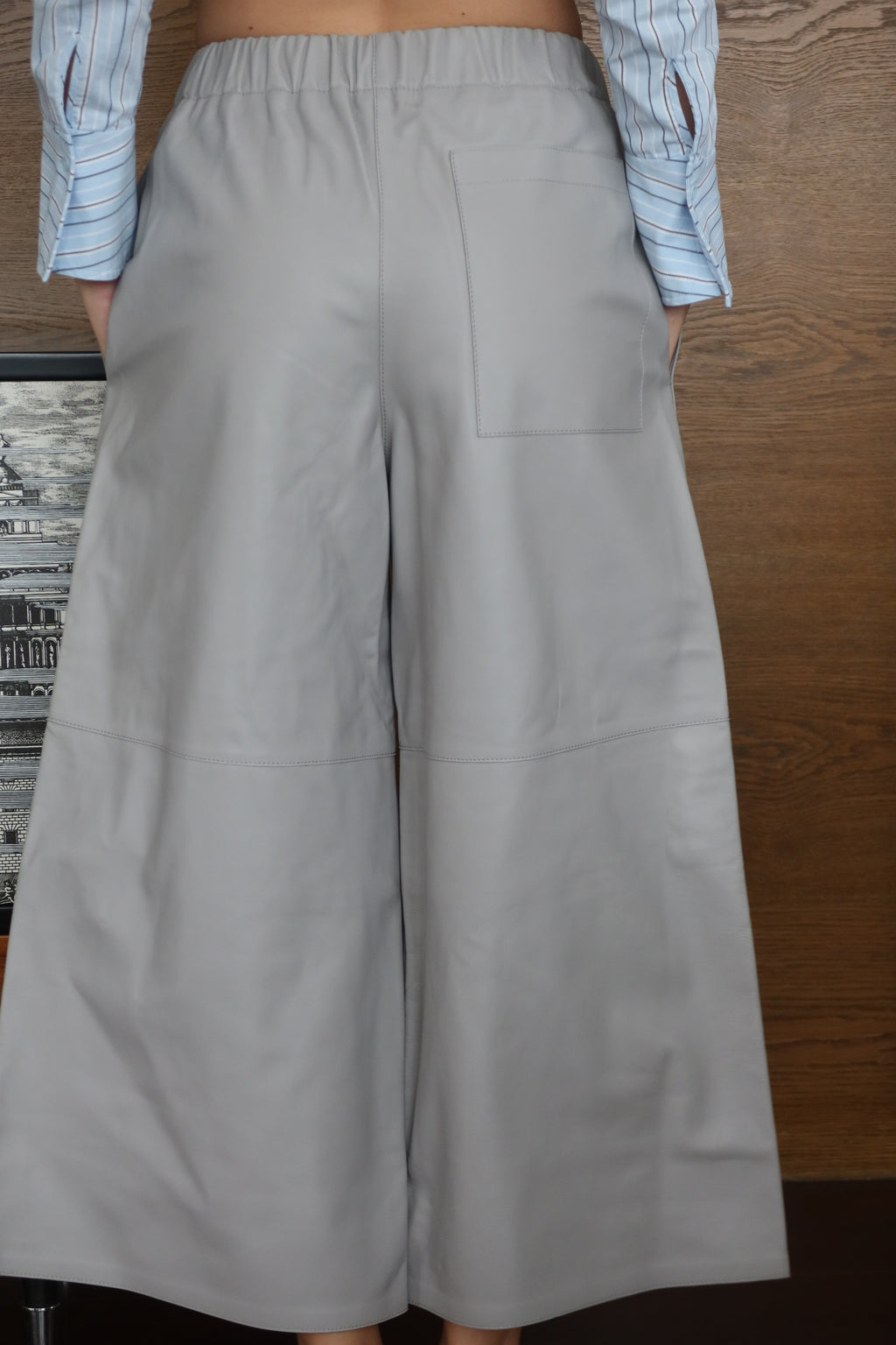 Loewe Grey Leather Wide-Leg Pants