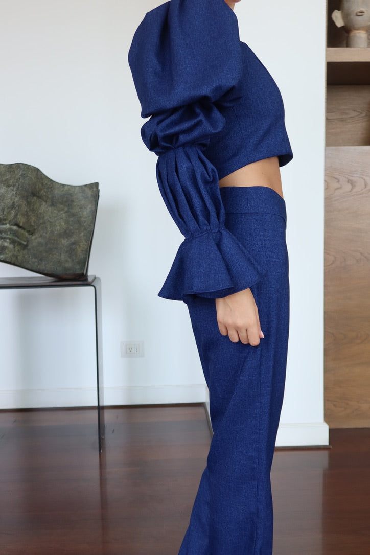 Isabella Salvador Blue One-Shoulder Set