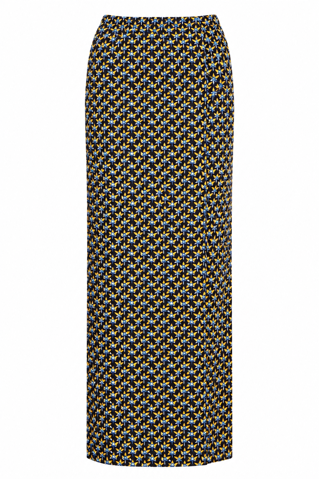 Paco Rabanne Blue & Yellow Floral Print Maxi Skirt