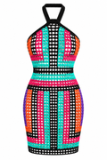 Balmain Multicolor Crochet Halter Mini Dress