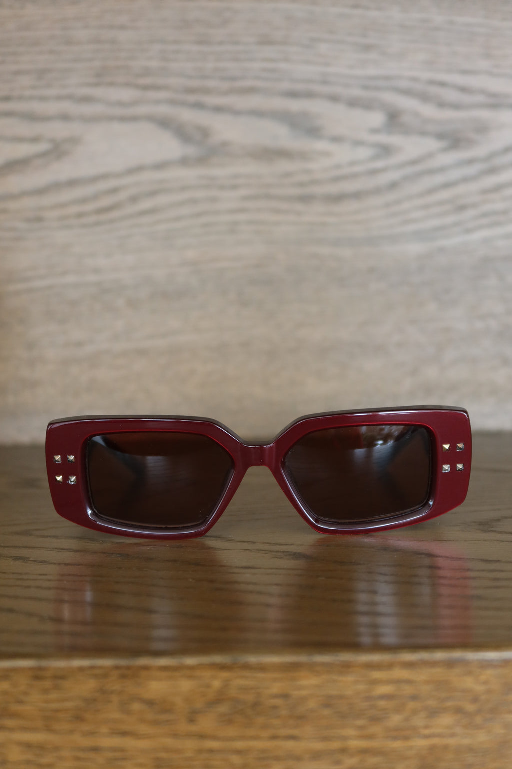 Valentino Glossy Burgundy Rectangular Sunglasses