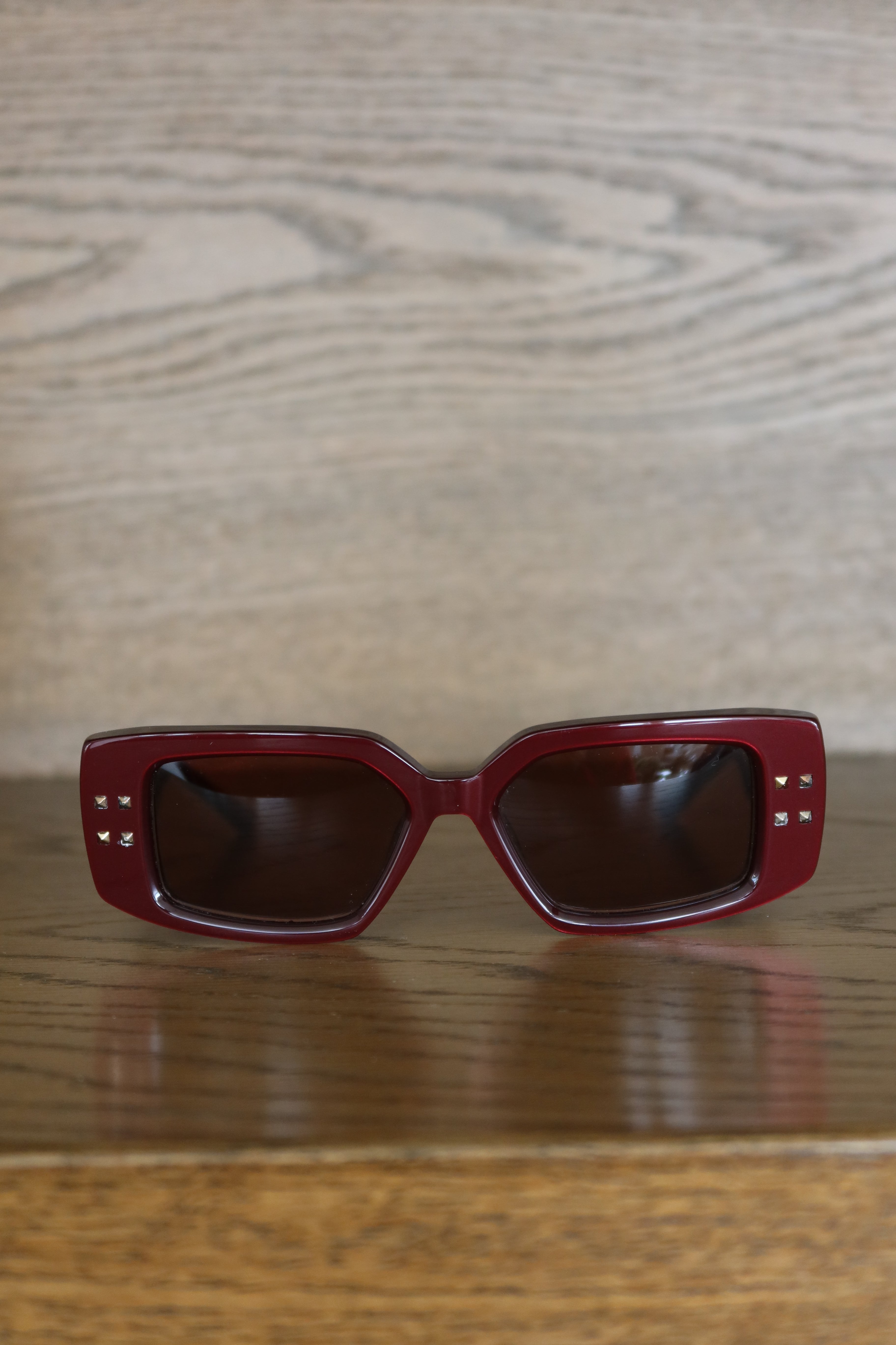Valentino Glossy Burgundy Rectangular Sunglasses