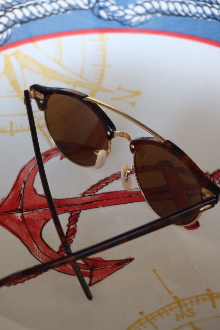 Ray-Ban Brown & Gold Clubround Sunglasses