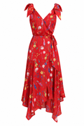 The Kooples Red Floral Print Asymmetric Midi Dress