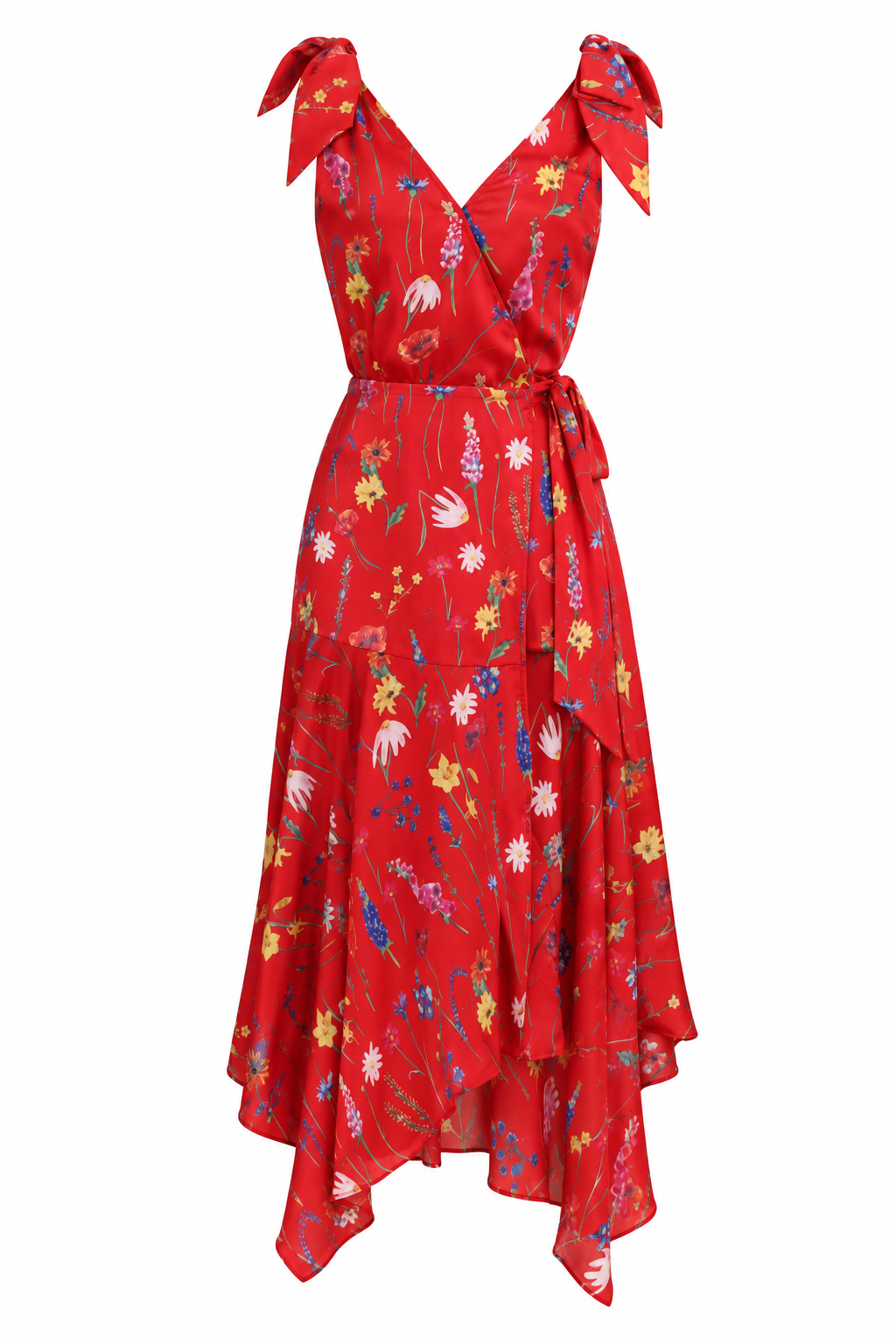 The Kooples Red Floral Print Asymmetric Midi Dress