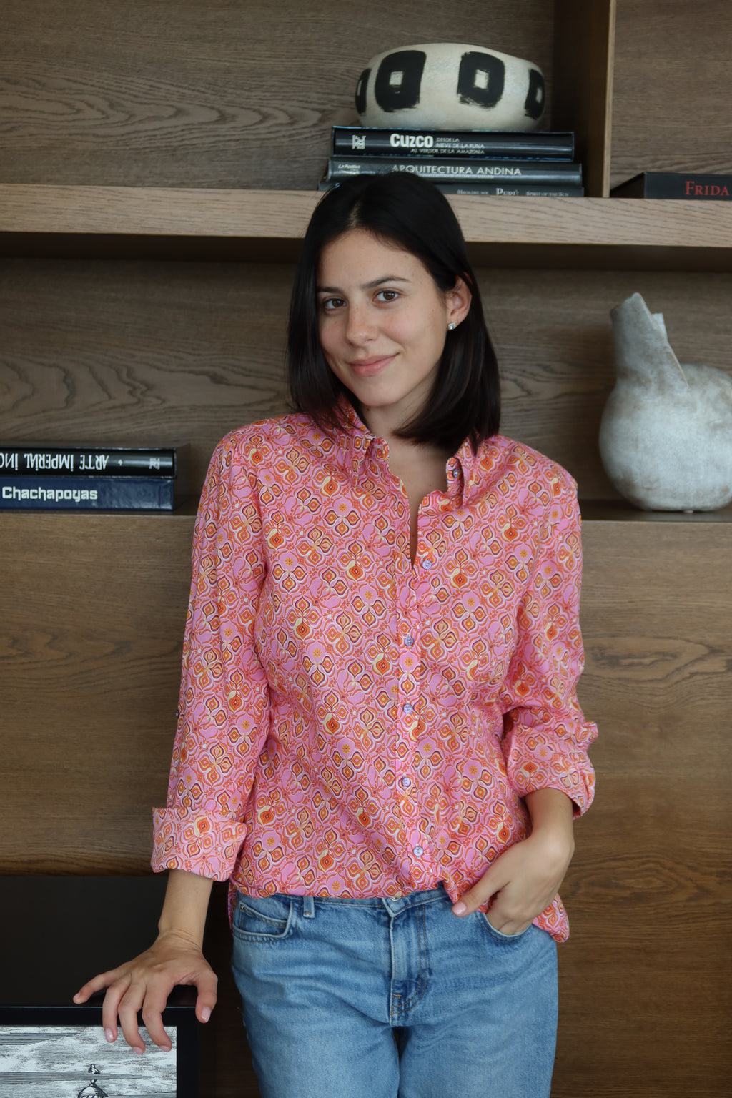 Robert Graham Pink Retro Floral-Print Blouse