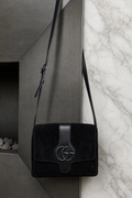 Gucci Black Suede GG Crossbody Bag
