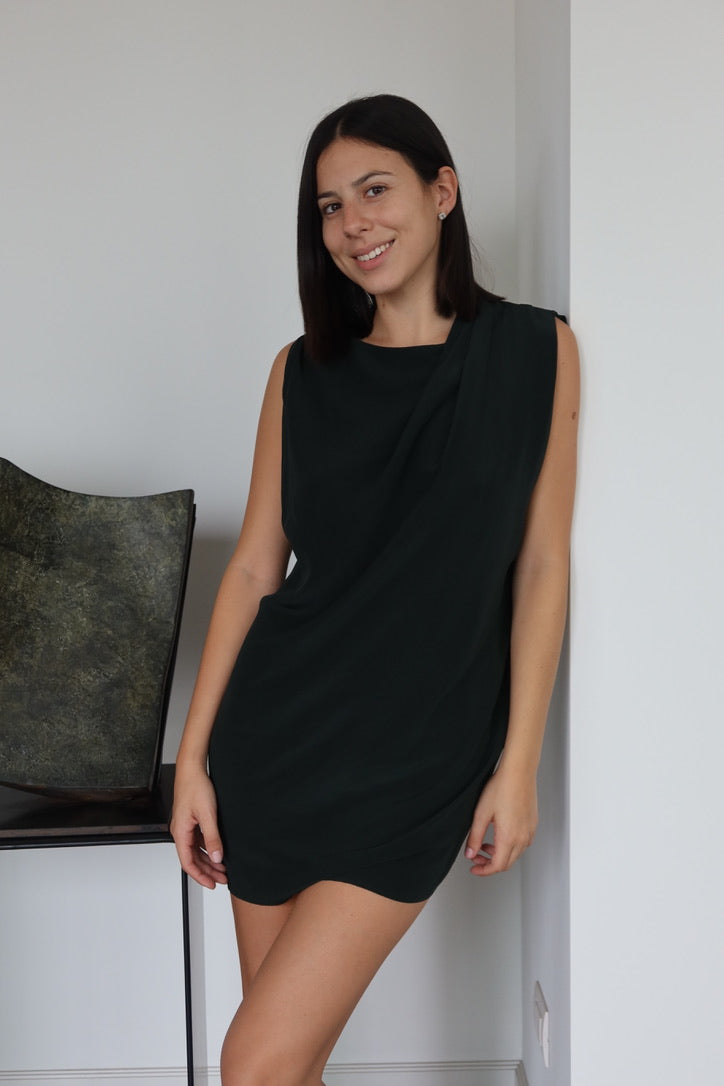 AllSaints Dark Green Draped Mini Dress