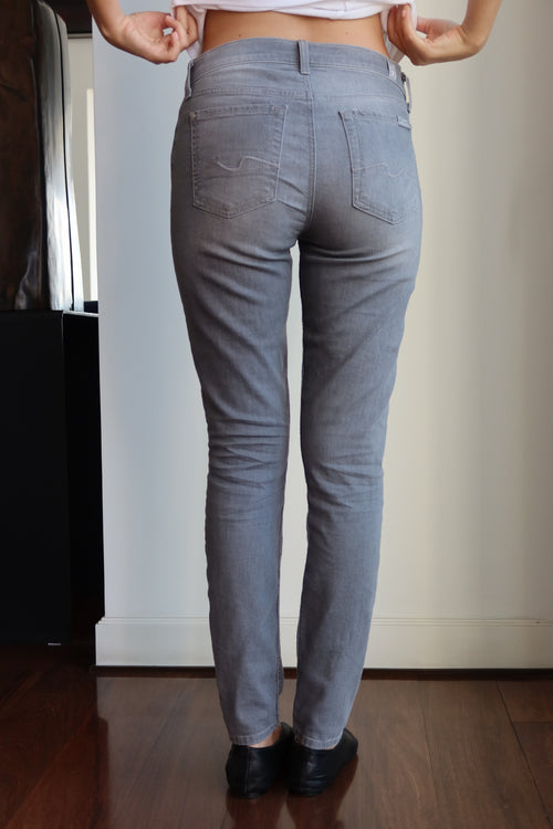 7 For All Mankind Grey Mid-Rise Skinny Jeans