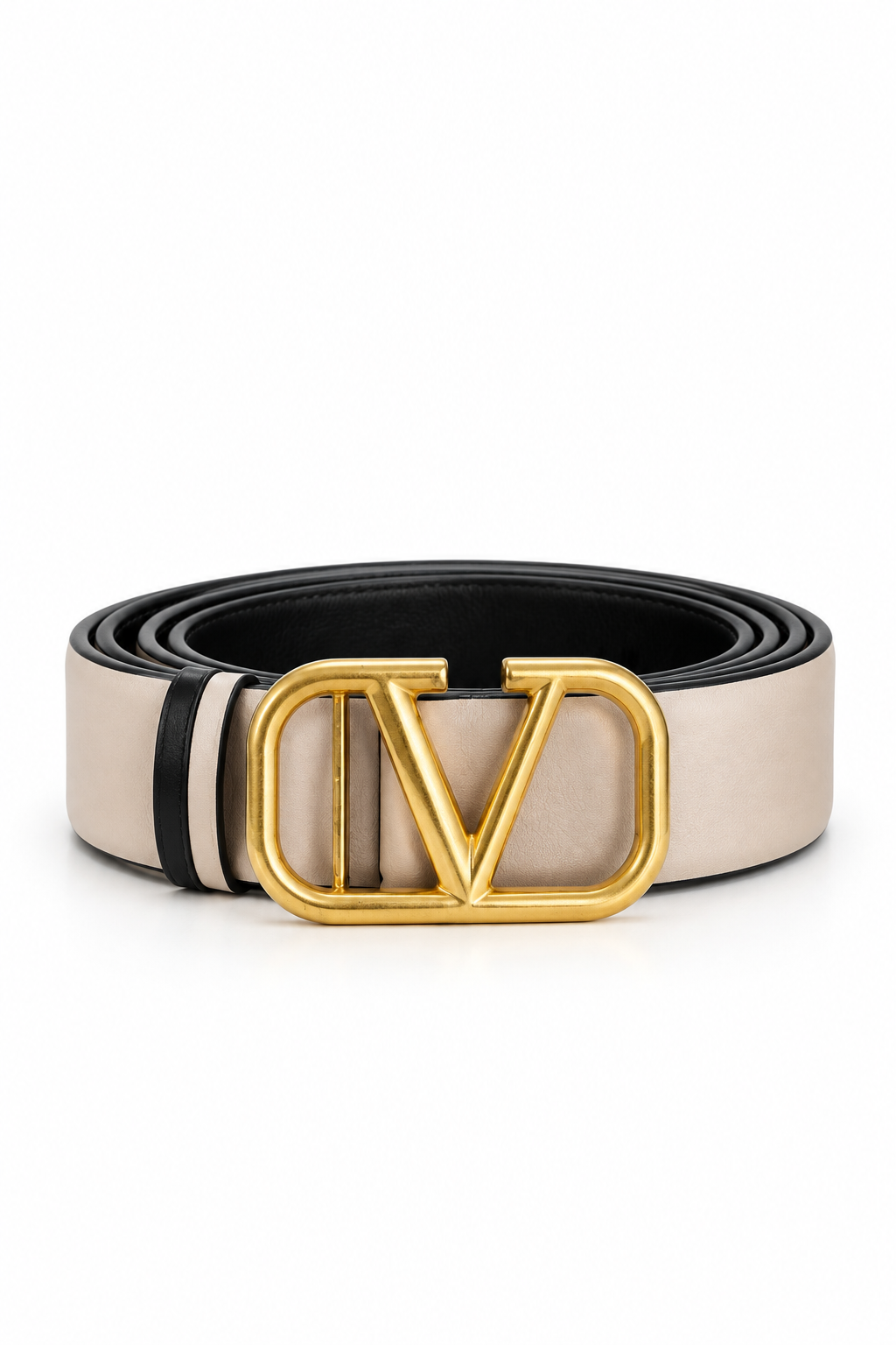 Valentino VLogo Black & Taupe Reversible Leather Belt