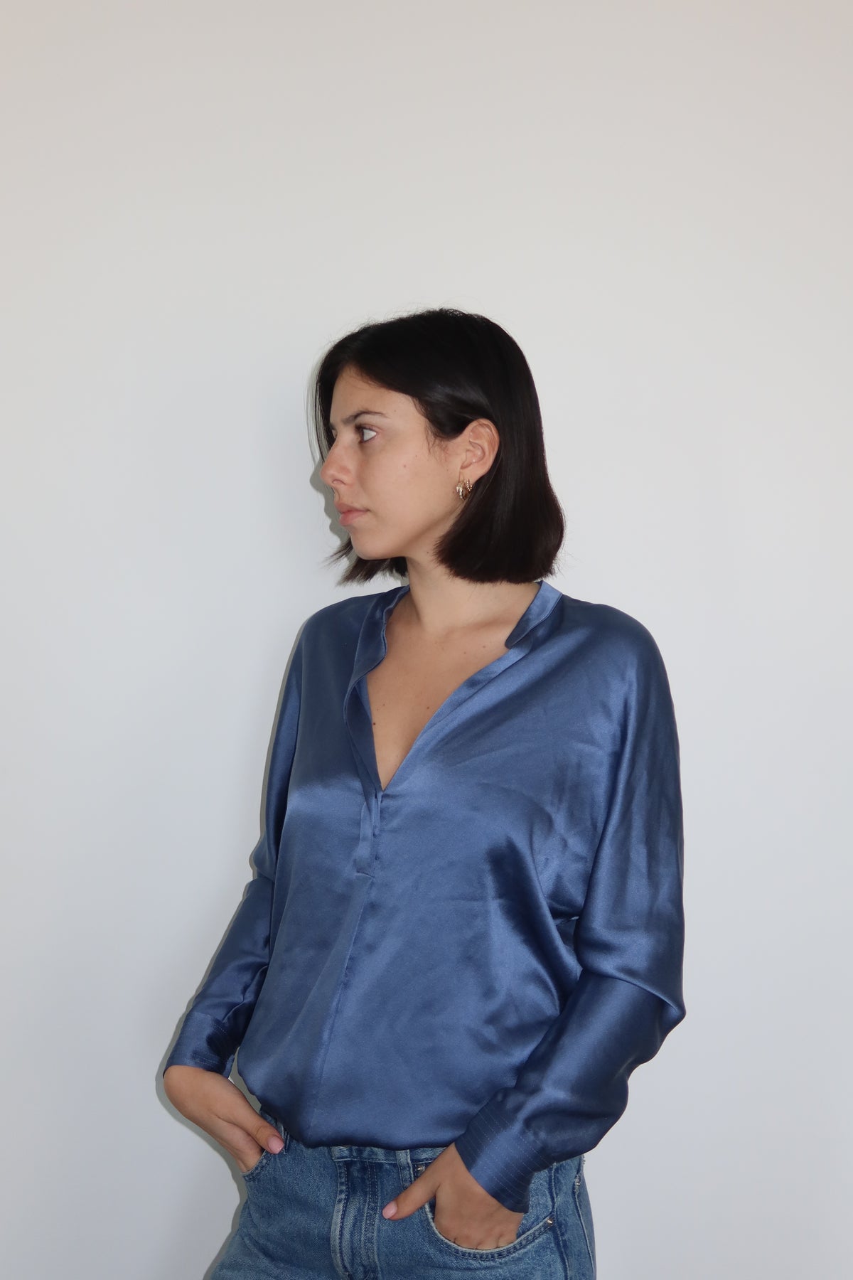Vince Steel Blue Silk Blouse