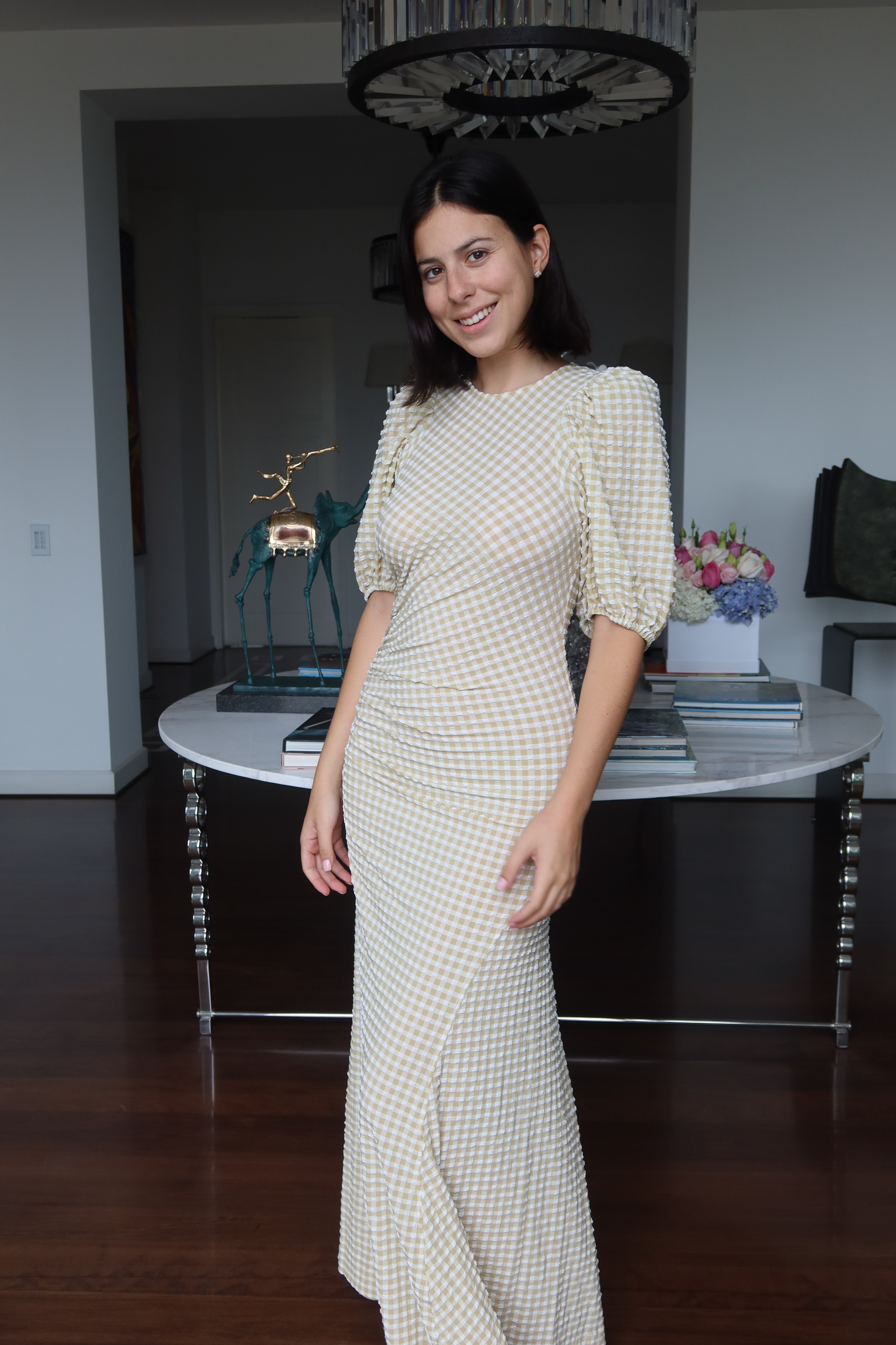GANNI Gingham Ruched Maxi Dress