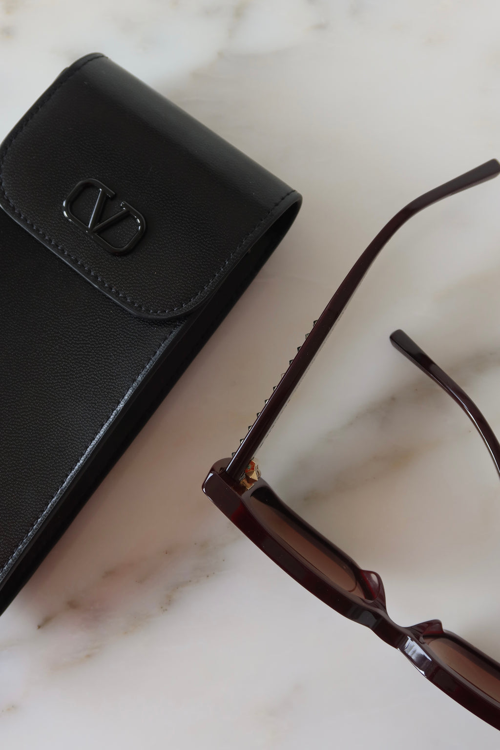 Valentino Glossy Burgundy Rectangular Sunglasses