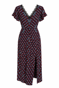 Maje Printed Lace-Trim Midi Dress