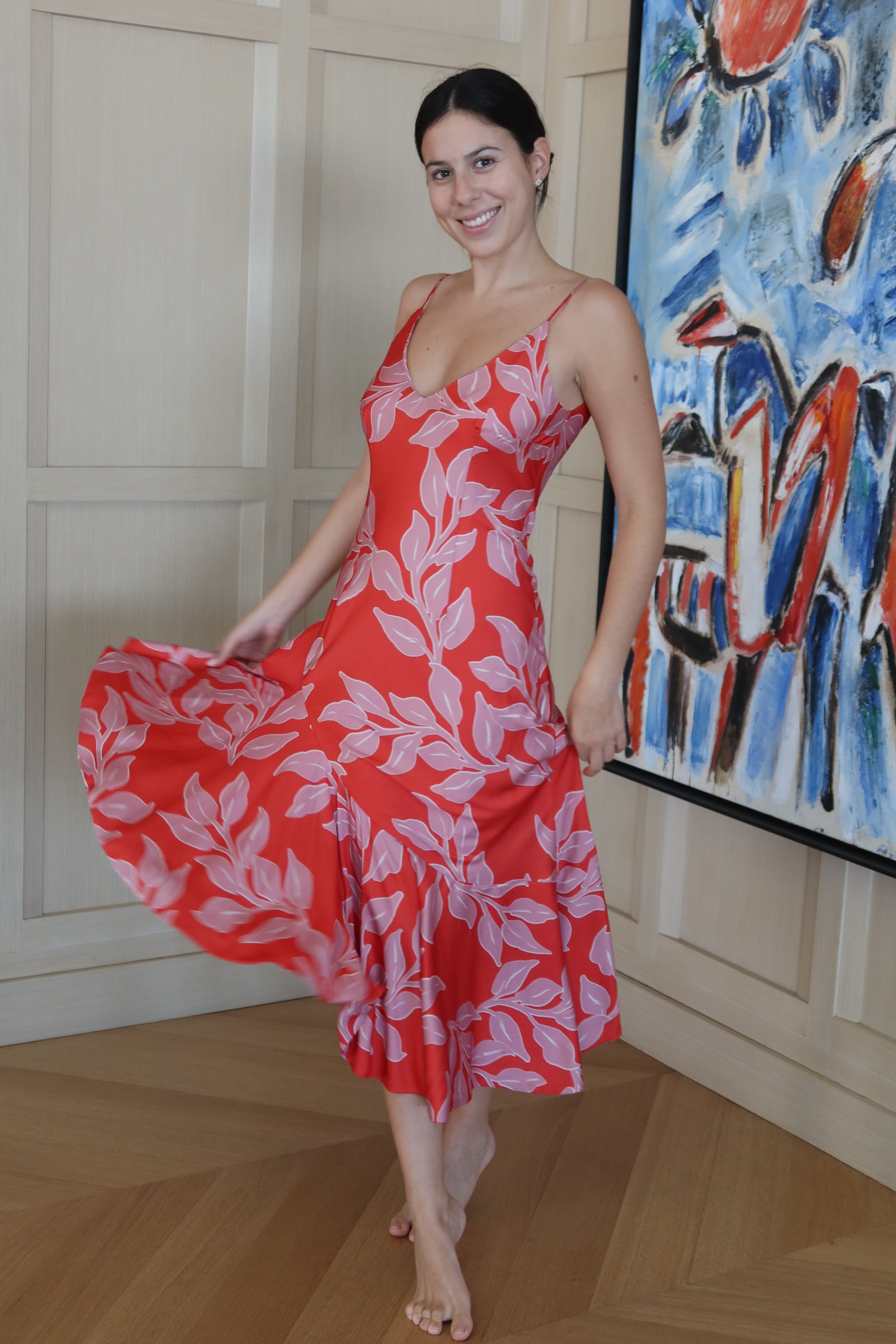 PatBO Vestido Midi Rojo con Estampado Floral