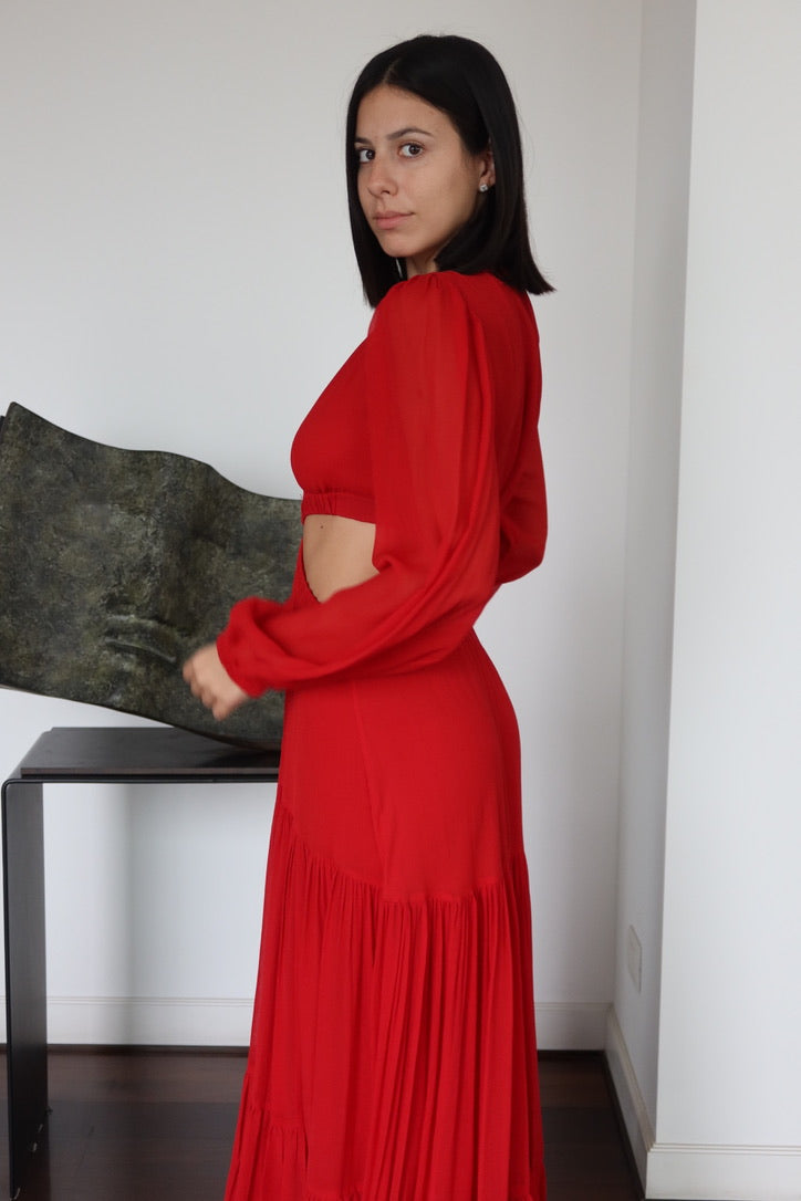 Vestido Maxi Rojo con Cut-Out A.L.C
